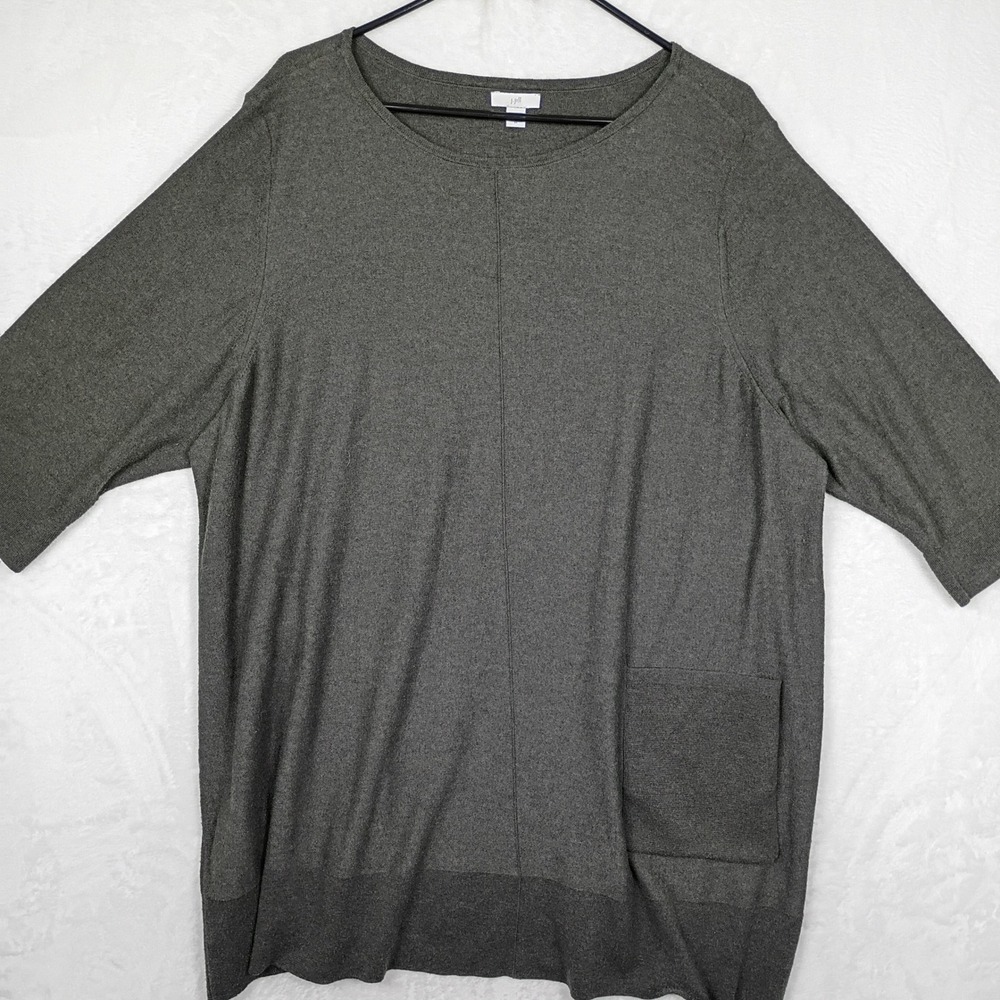 J. Jill‎ Olive Green 3/4 Sleeve Knit Sweater Top Patch Pocket Plus Size 3X